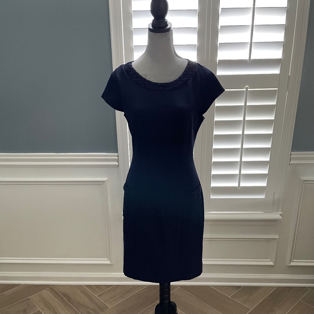 Navy Boden Broderie Ponte Dress, Size 6
